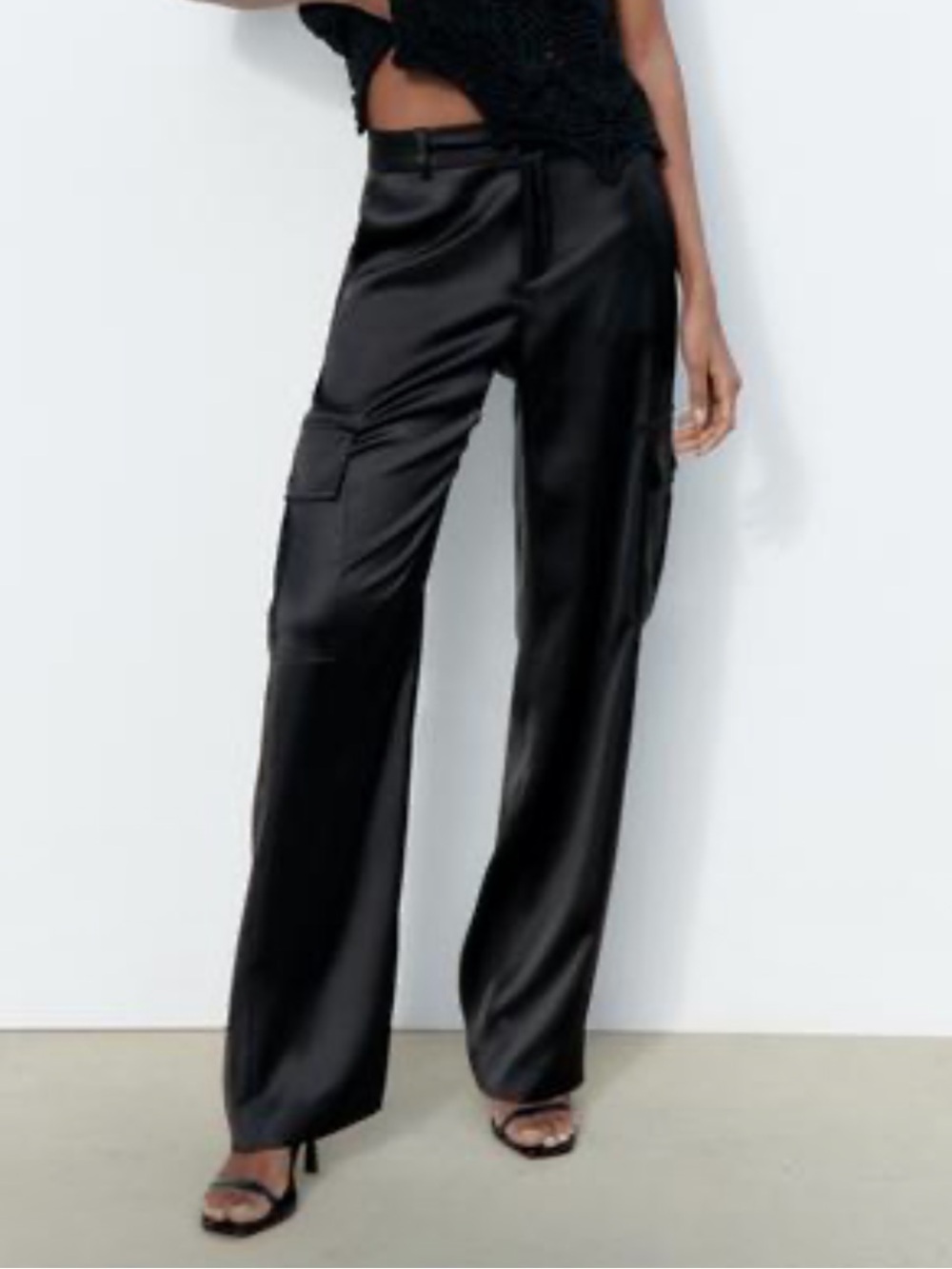Zara Black Satin Cargo Trousers